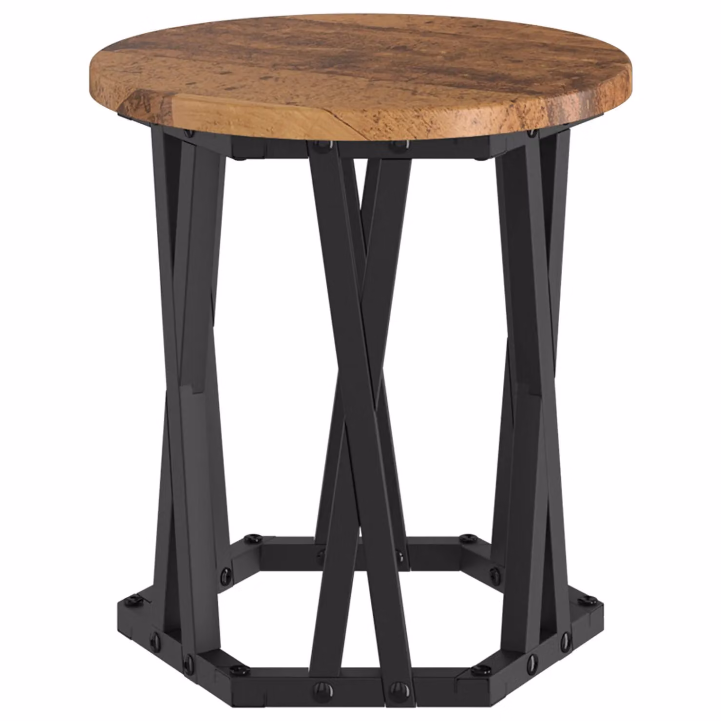 Berkfield Home Set of 3 Round Nesting Side Tables in Brown Rustic Wood and Metal – 6