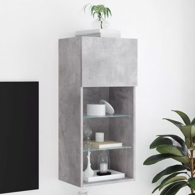 Berkfield Home TV Cabinet with LED Lights in Concrete Grey, W/D/H: 40.5 x 30 x 90 cm – 1