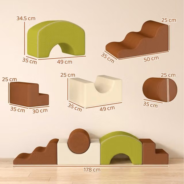 AIYAPLAY 5 Piece Foam Toddler Climbing Blocks in Brown