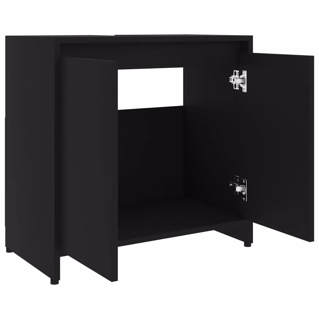 Berkfield Home Modern Black Bathroom Cabinet with Hinged Doors and Internal Shelves, W: 60 cm, D: 33 cm, H: 61 cm – 4