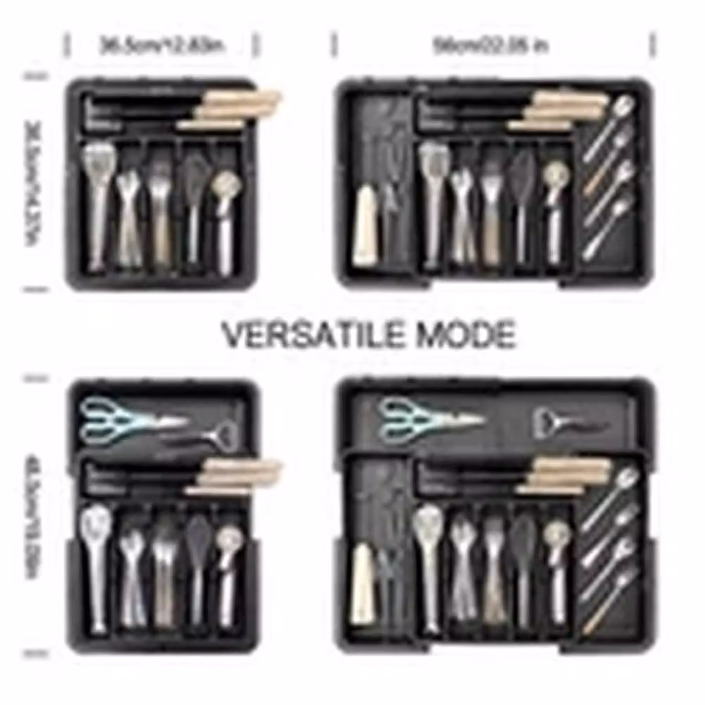 EONLION Adjustable Black Plastic Kitchen Drawer Cutlery Tray and Utensil Divider with Compartments – 2