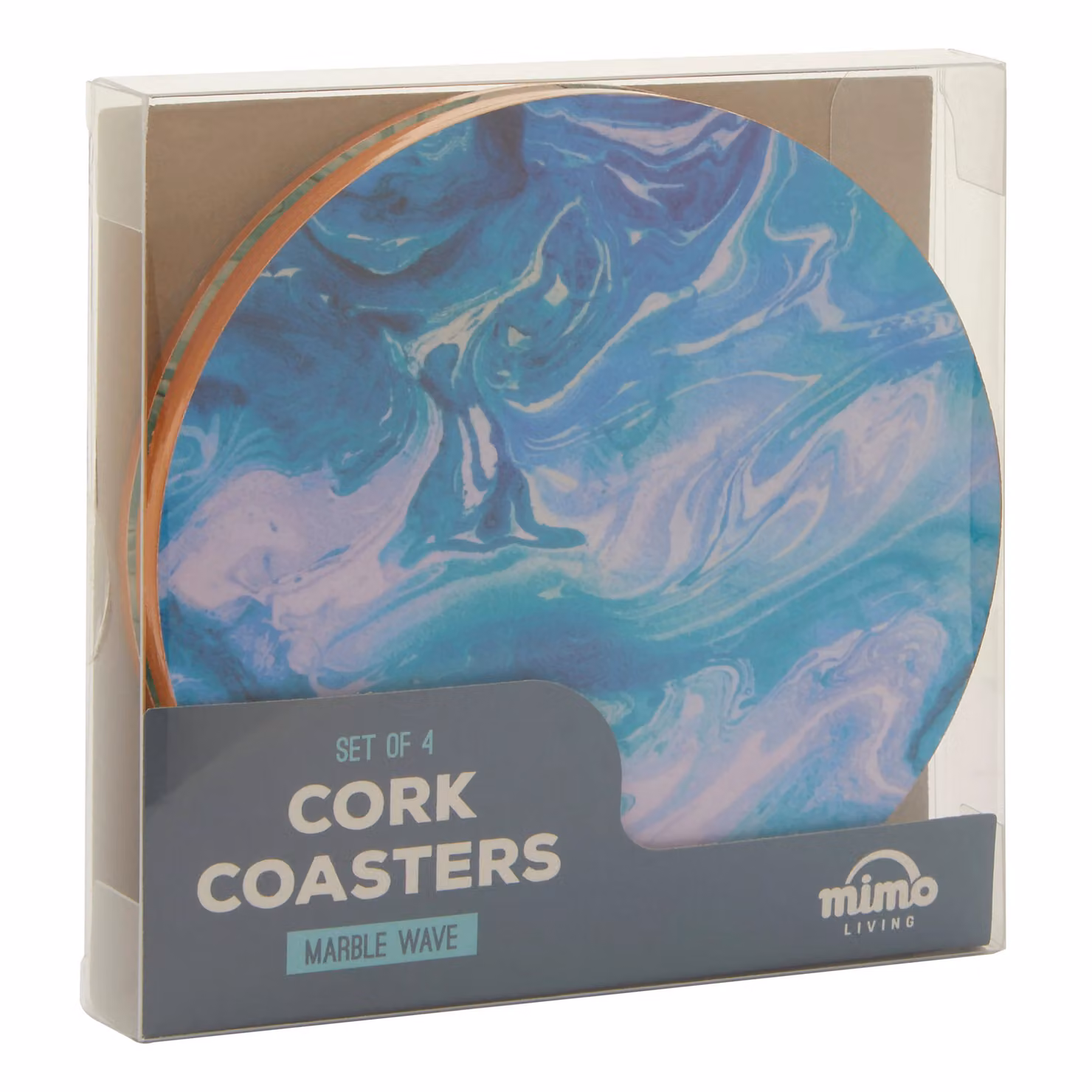 Orsina Set of 4 Round Absorbent Cork Coasters with Multicolour Marble Wave Print – 2