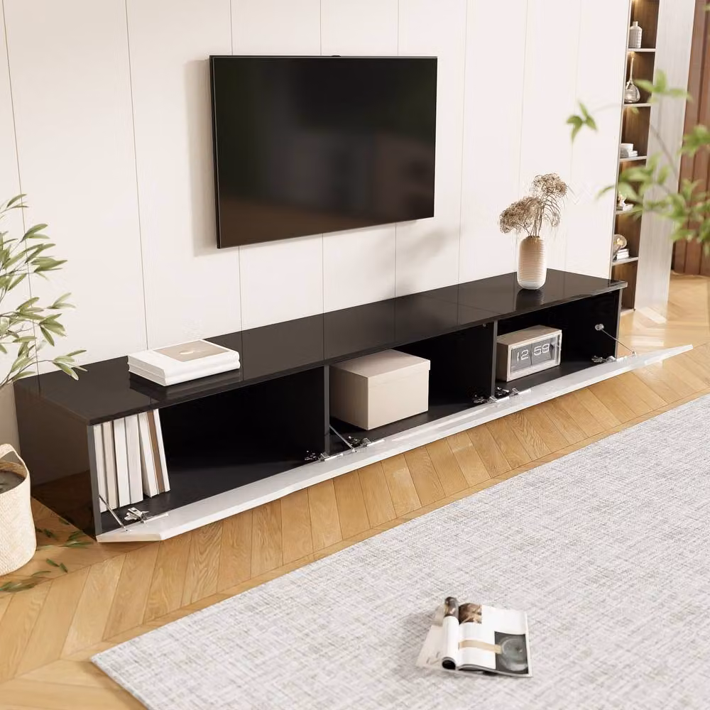 Merax Wall-Mounted High-Gloss TV Stand with Adjustable LED in White – 4