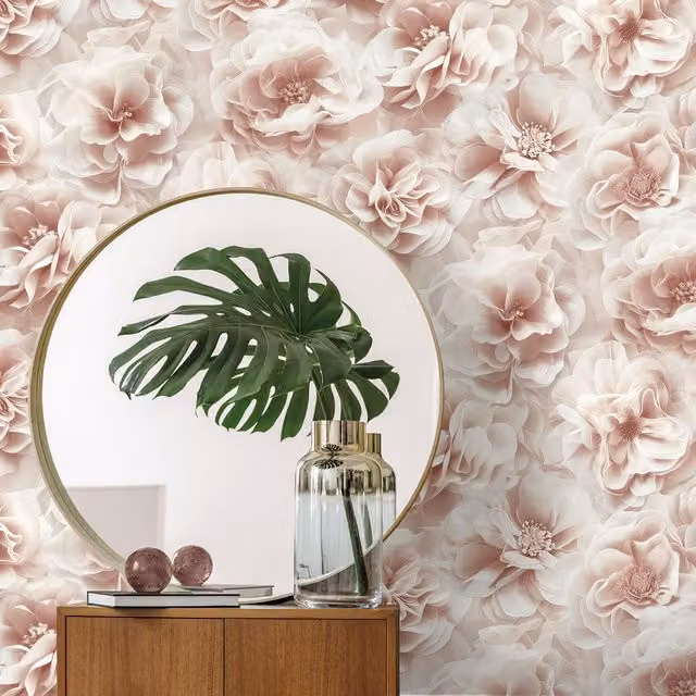 Debona Soft Floral Bloom Botanical Print in Pink, Grey and Beige