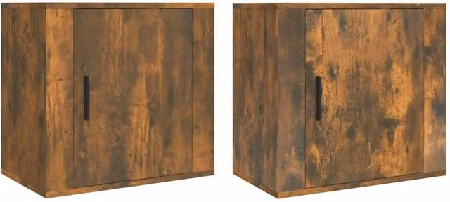 Berkfield Home Wall-mounted Bedside Cabinets, 2 Piece Set in Smoked Oak Brown, W: 50 cm, D: 30 cm, H: 47 cm – 1