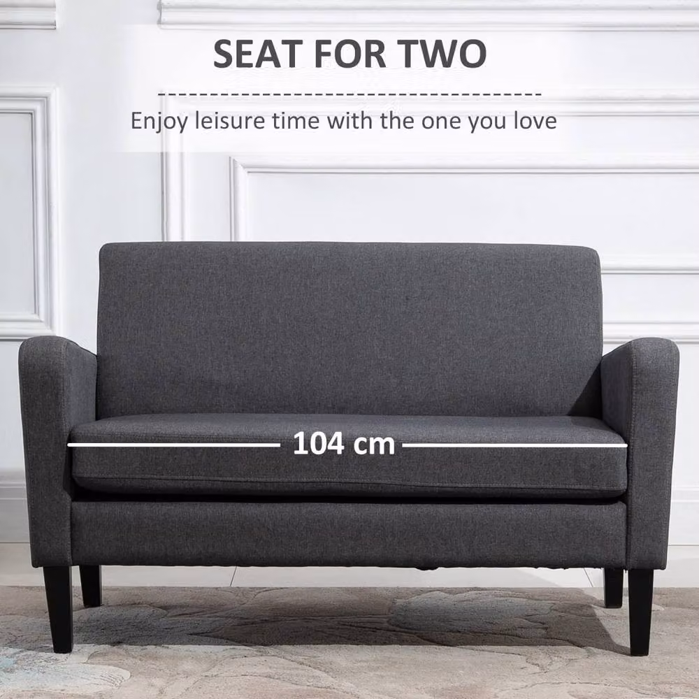 Wyld Haus Kahaba 2 Seater Loveseat in Charcoal Grey with Curved Linen Look Upholstery and Solid Wood Frame – 5