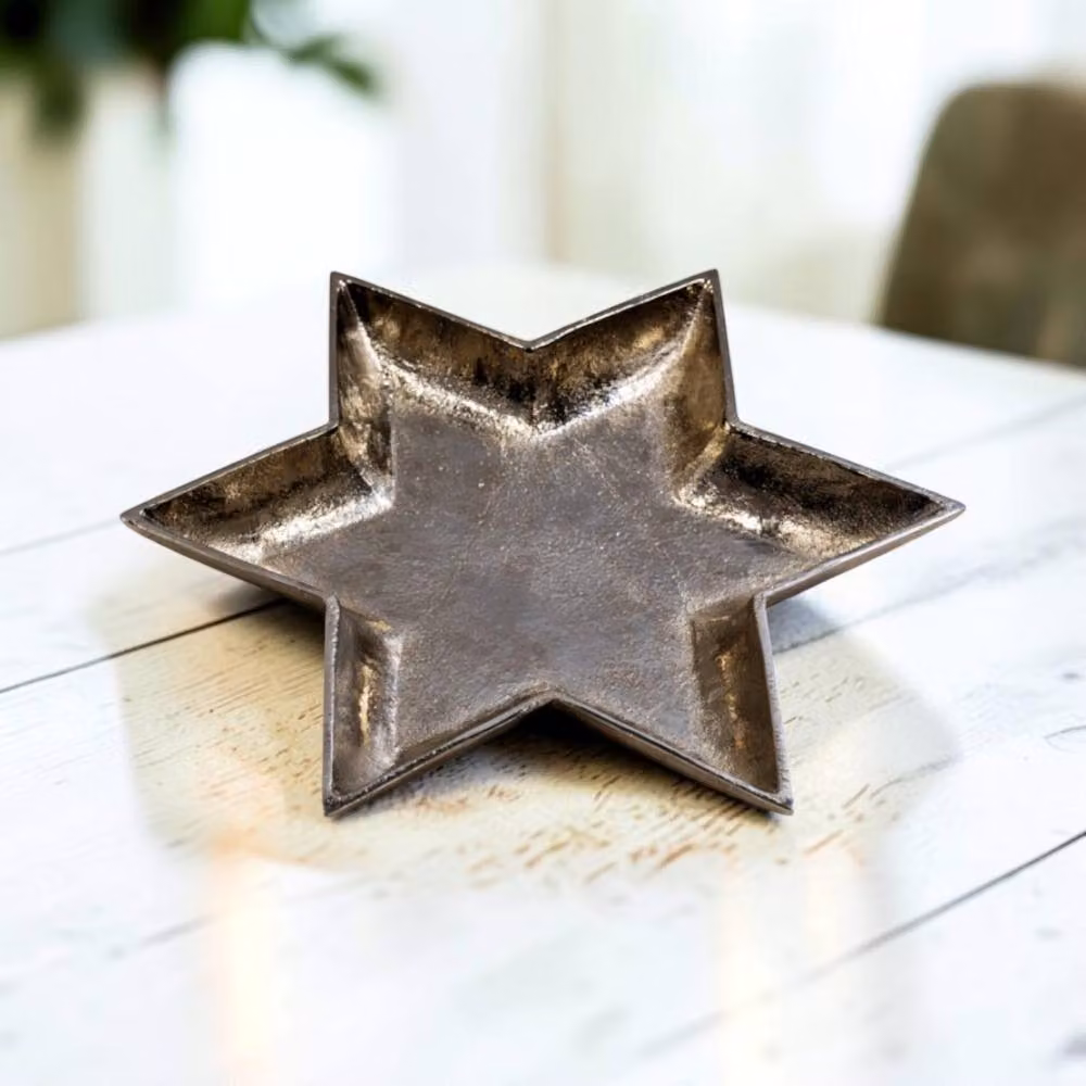 Four Candle Silver Star Shaped Geometric Decorative Metal Plate, Diameter: 26 cm – 2