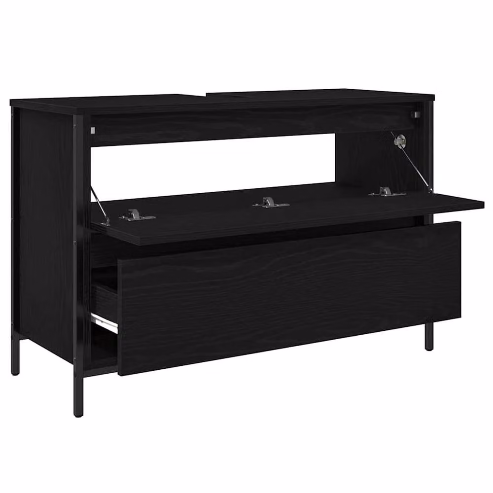 Berkfield Home Black Oak Bathroom Basin Cabinet with Drawers W: 90 cm, D: 34.5 cm, H: 60 cm – 4