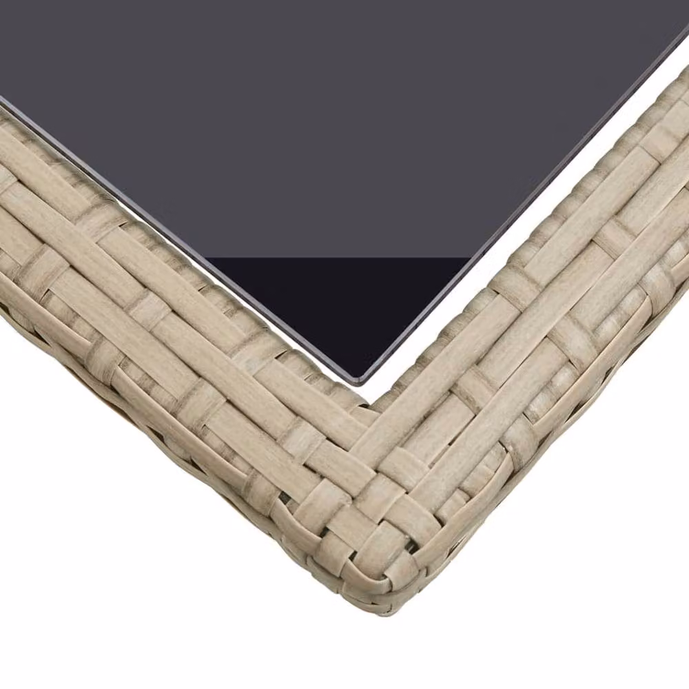Berkfield Home Beige Poly Rattan and Glass Rectangular Garden Table W/D/H: 110 x 53 x 72 cm – 3