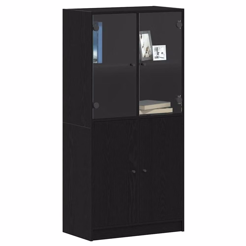 Berkfield Home Highboard with Glass Doors in Black Oak, W: 68 cm, D: 37 cm, H: 142 cm – 3