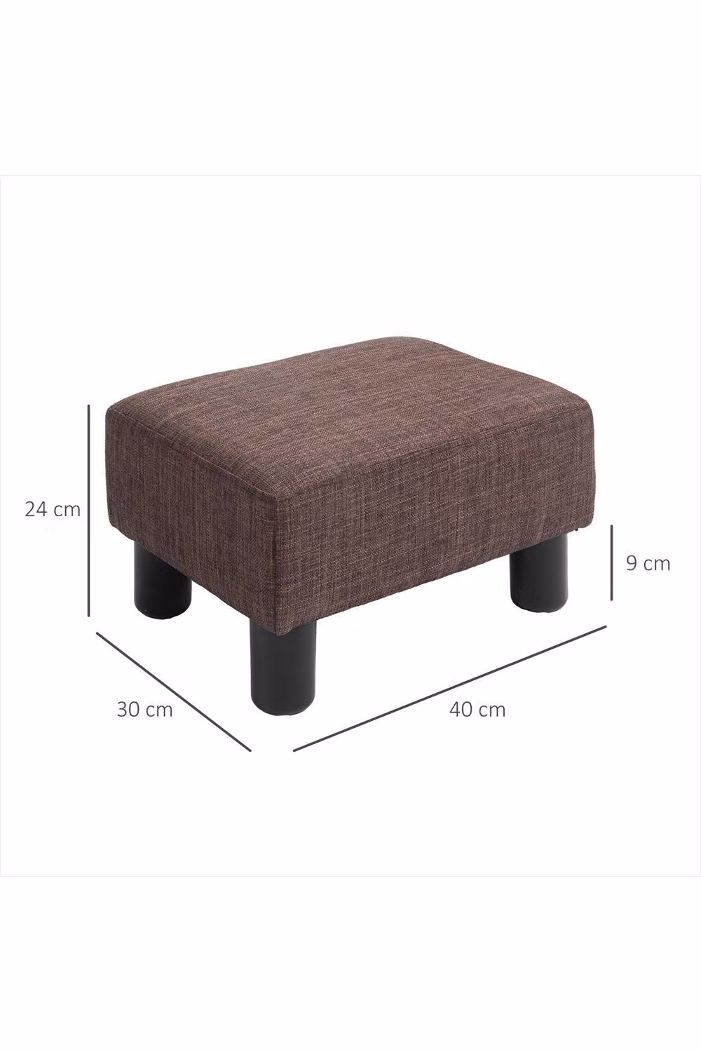 ERGOVEXA Brown Linen Fabric Cube Footstool Ottoman with 4 Plastic Legs, W/D/H: 40 x 30 x 24 cm – 2