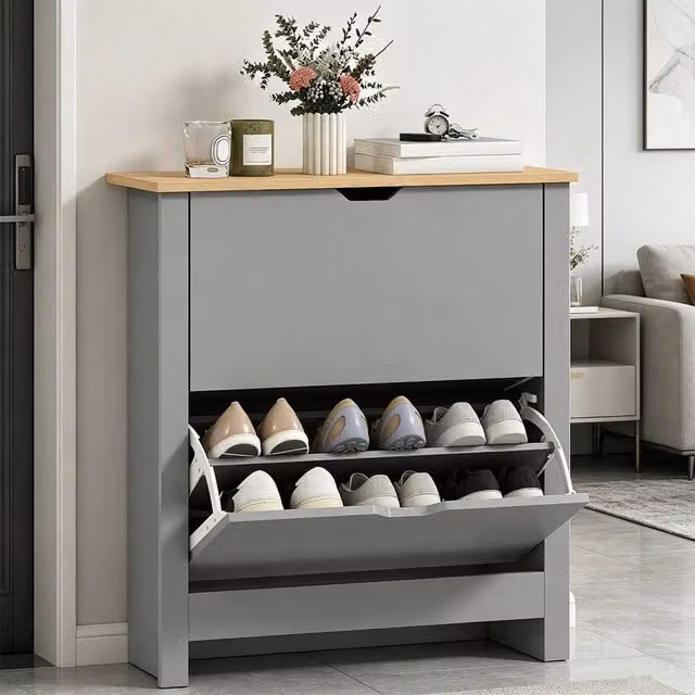 ERGOVEXA Slim 3-Drawer Shoe Cabinet in Light Grey with Tilting Compartments