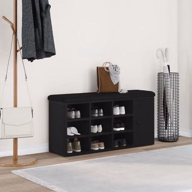 Berkfield Home Black Oak Shoe Rack Storage Bench W: 100 cm, D: 30 cm, H: 48 cm