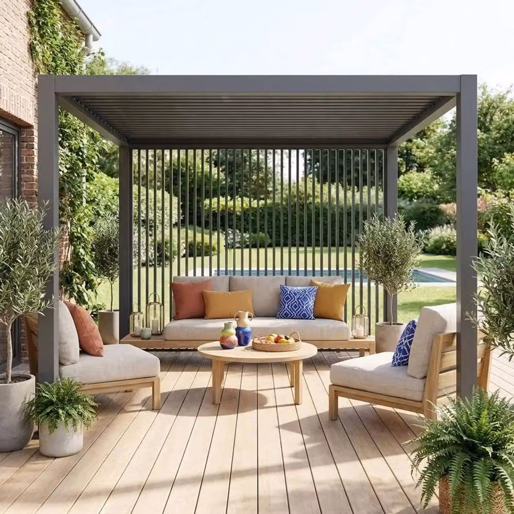 sweeek Set of 3 Dark Grey Aluminium Vertical Louvres for Triomphe Bioclimatic Pergola, 130 cm – 3