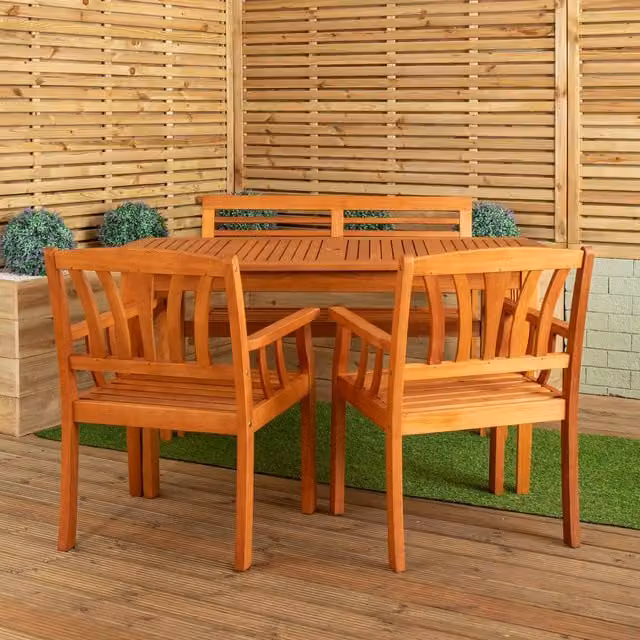 Samuel Alexander Brown Treated Hardwood Outdoor Dining Set for 4 People with Rectangular Table, Bench and 2 Chairs
