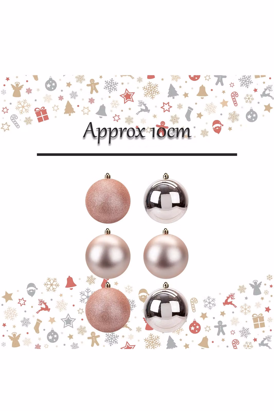VFM e-Store Set of 6 Gold Round Christmas Bauble Hanging Tree Ornaments, 10 cm – 2