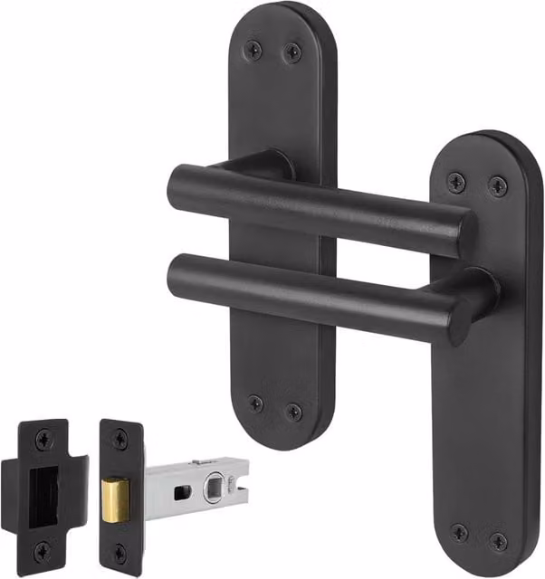 AFIT Matt Black T-Bar Door Handle Latch Backplate Set, 1 Pair, W/H: 15.0 x 15.0 cm
