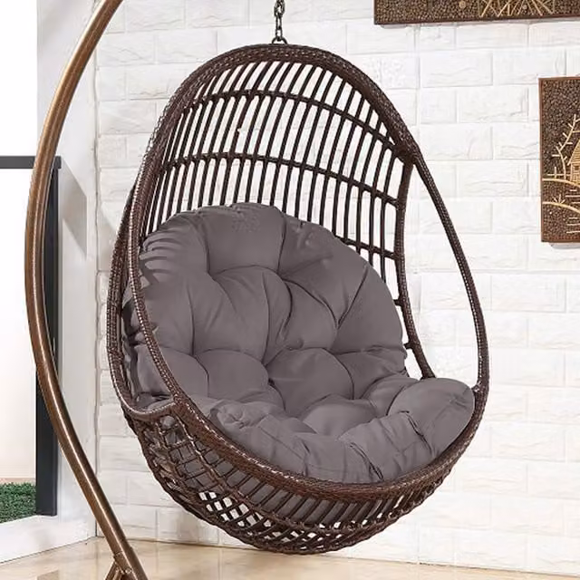 Livingandhome Ergonomic Round Outdoor Egg Chair Cushion Seat Pad in Grey Polyester