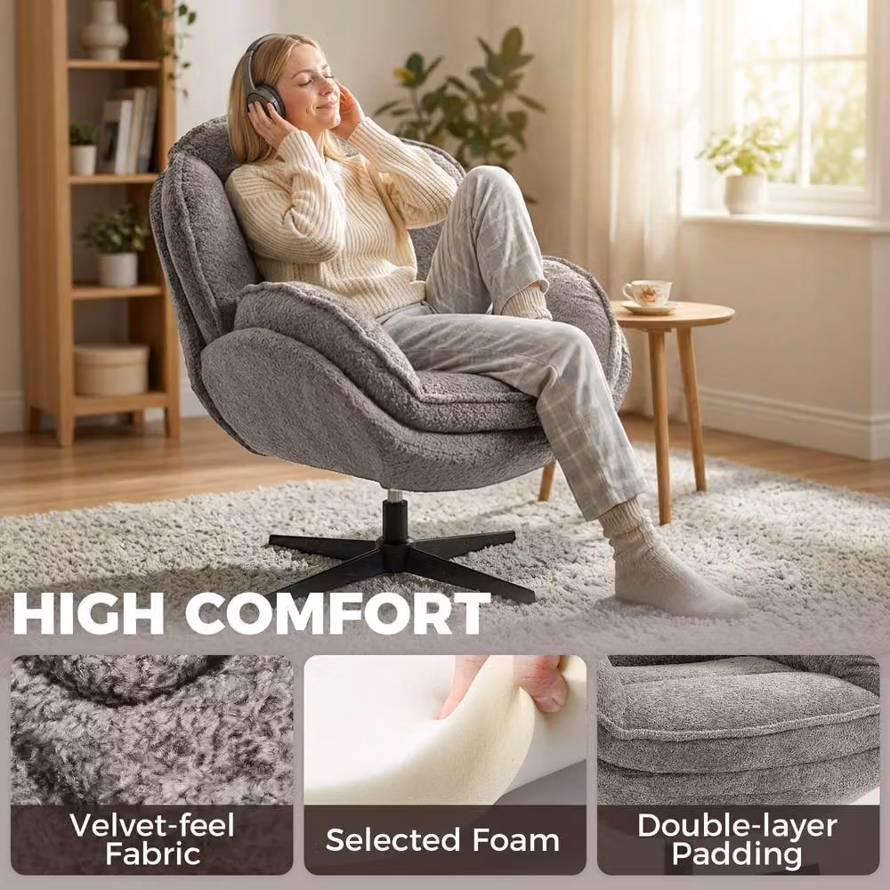 STILVORA Grey Velvet Modern Swivel Armchair with Armrests and Metal Frame – 5