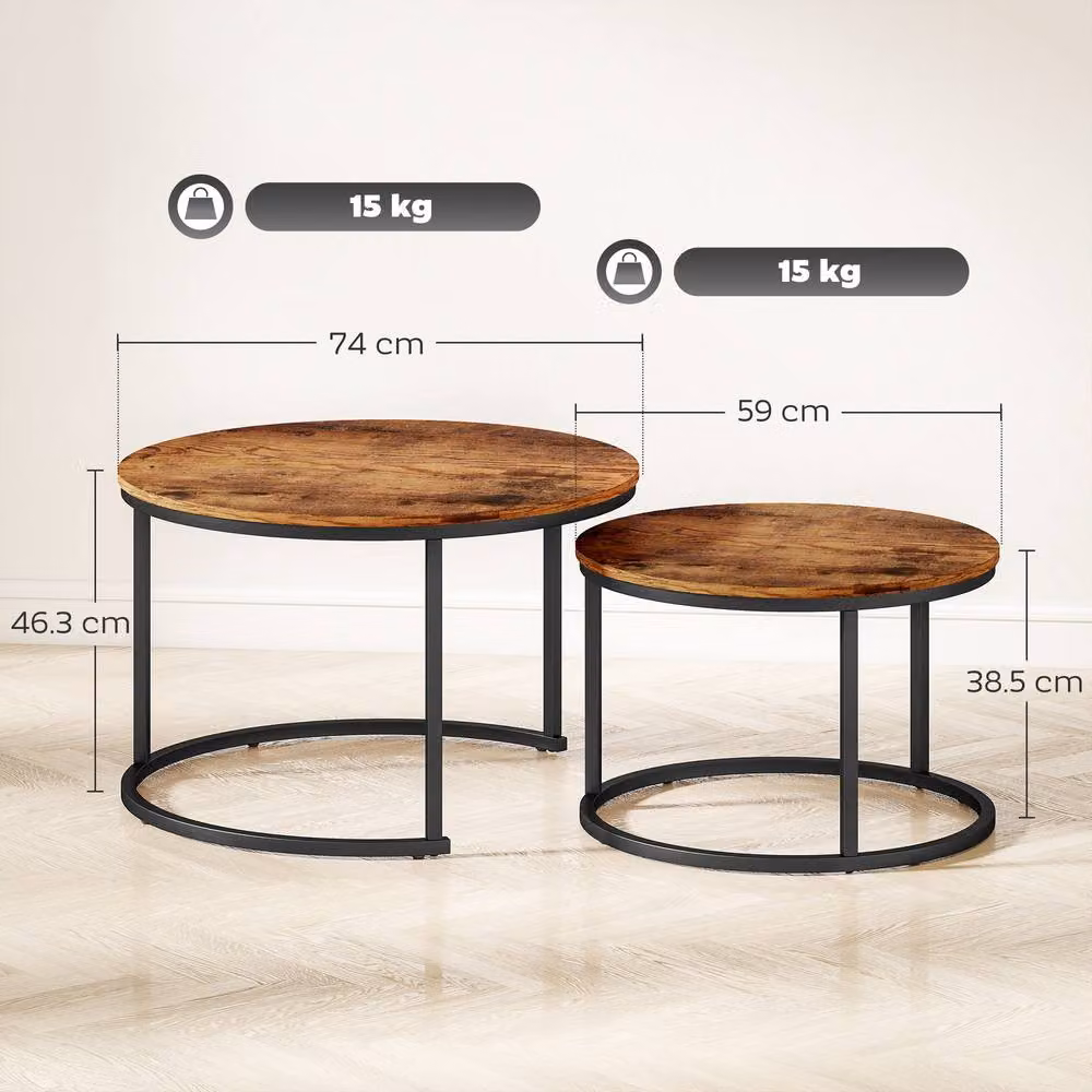STILVORA Nest of 2 Round Coffee Tables in Brown and Black – 3