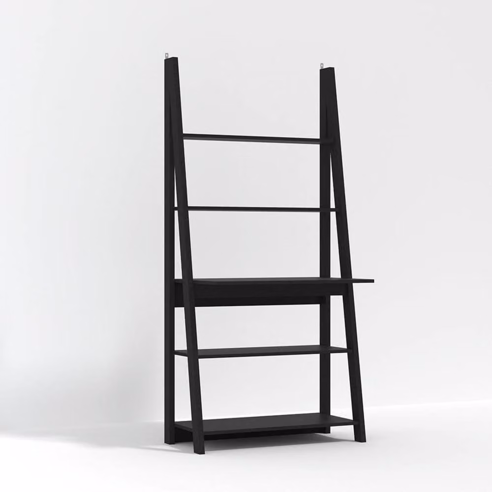 Wyld Haus Athy Black Wooden Ladder Desk with 5 Shelves, H: 175.4 cm x W: 84.0 cm x D: 50.0 cm – 2