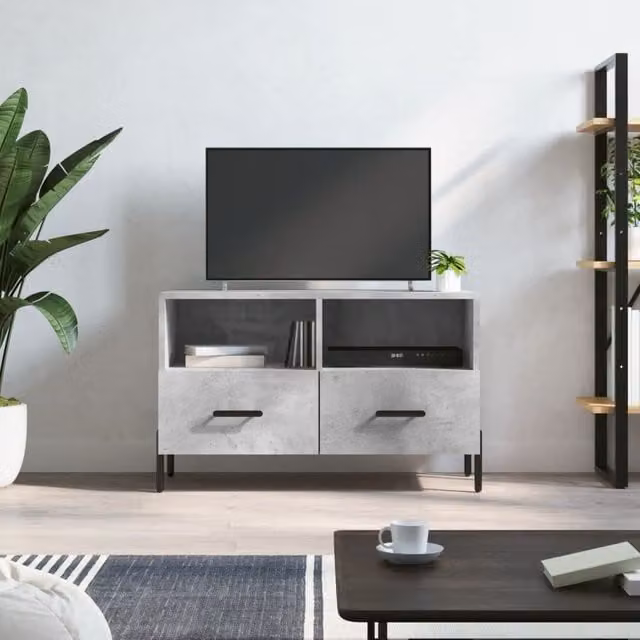 Berkfield Home Industrial TV Cabinet in Concrete Grey, W/D/H: 80 x 36 x 50 cm