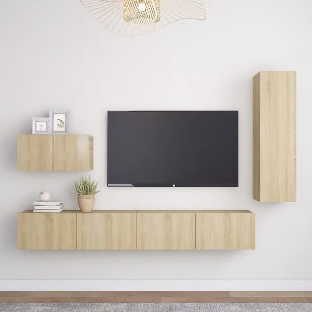 Berkfield Home 4 Piece Sonoma Oak TV Cabinet Set in Brown and Beige – 1