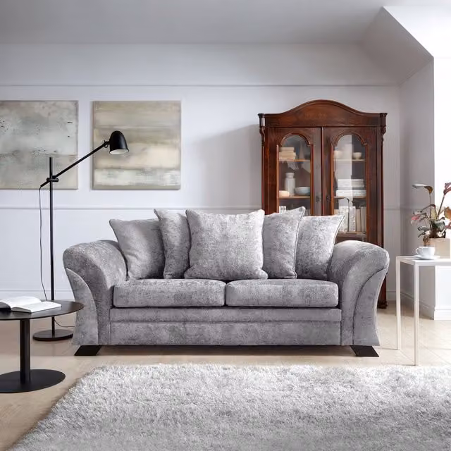 Abakus Direct Farrow 3 Seater Sofa in Light Grey Crushed Chenille – 1