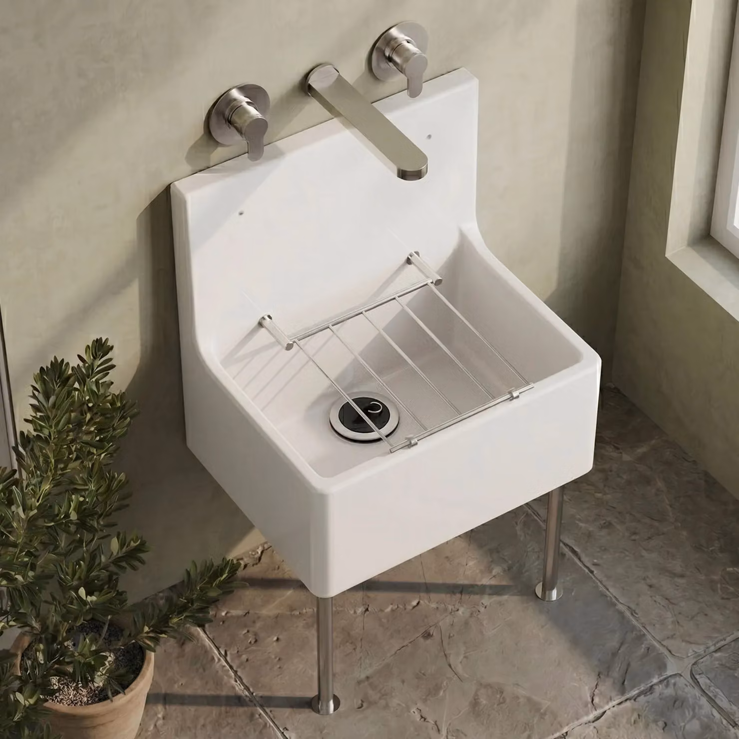 Balterley White Ceramic 1 Bowl Fireclay Kitchen Sink with Grill Legs W/D/H: 51.5 x 53.5 x 39.3 cm – 4