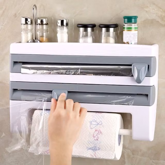 Livingandhome Wall Mounted Cling Film and Paper Towel Dispenser in Grey
