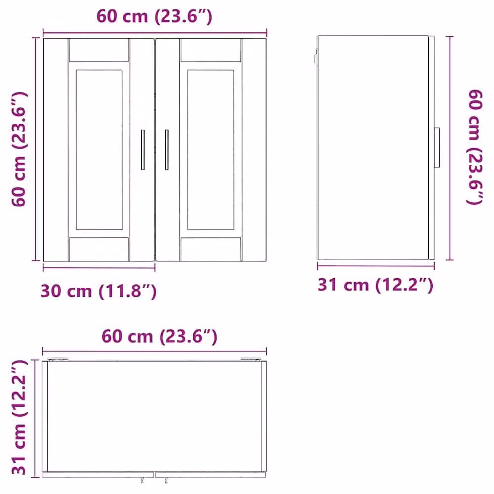 Berkfield Home Porto Black Wall Mounted Kitchen Cabinet with Hinged Doors and Internal Shelves, W/D/H: 60 x 31 x 60 cm – 5