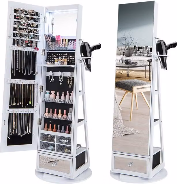 COSTWAY Modern Jewellery Armoire Organiser Unit in White
