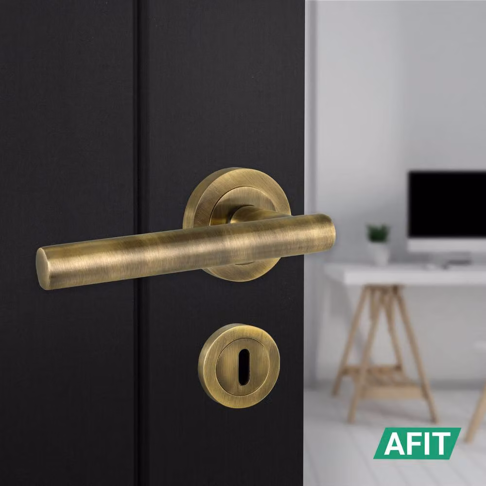 AFIT Antique Brass T-Bar Door Handle and Sashlock Escutcheon Set in Gold, 1 Pair – 4