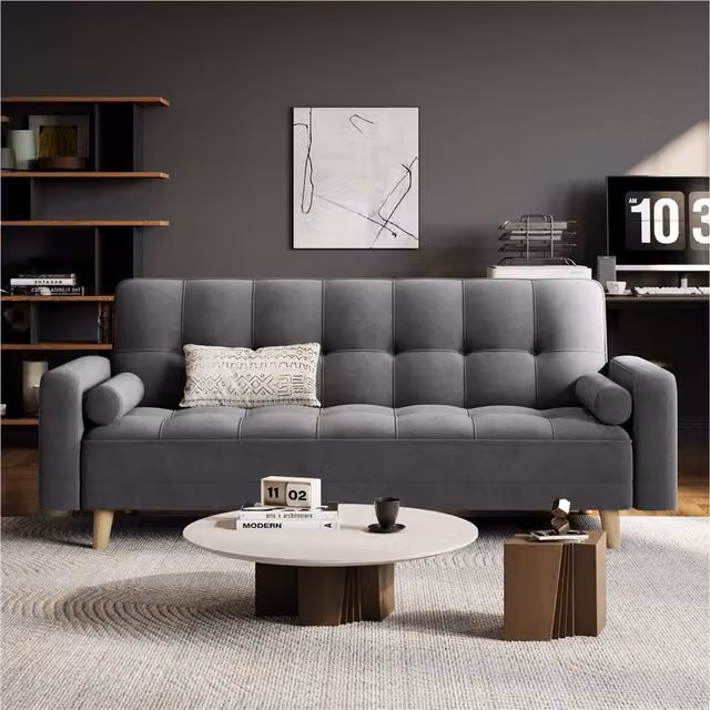 Yaheetech Modern Grey Fabric Upholstered Click-Clack Convertible Sofa Bed with Solid Wood Frame