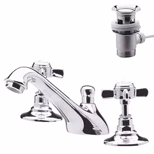 nuie I307X Beaumont Traditional 3 Tap Hole Basin Mixer Tap with Pop-Up Waste, Chrome, H 16.5 x W 8.5 x D 5.0 cm
