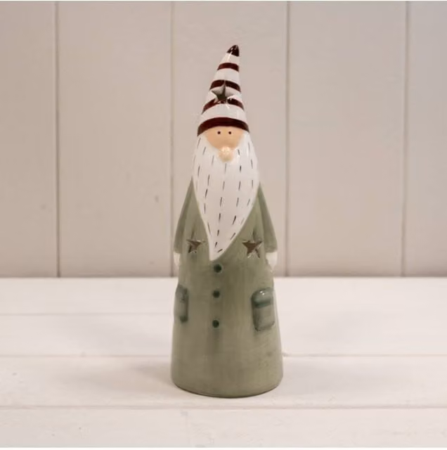 KDMD Ceramic Green and White Striped Christmas Gonk Tabletop Decoration