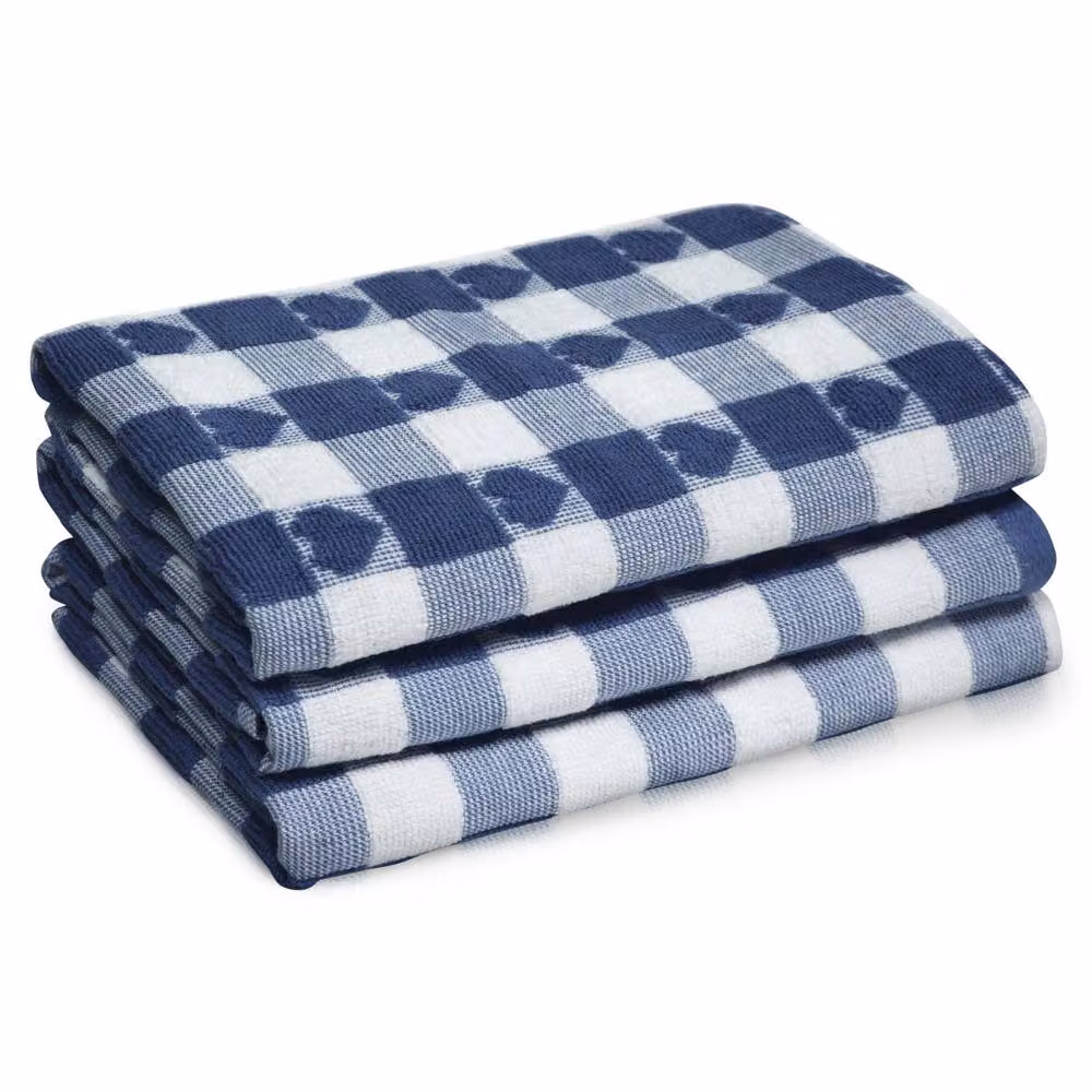 Velosso Navy Blue Checked Cotton Jacquard Tea Towel – 2
