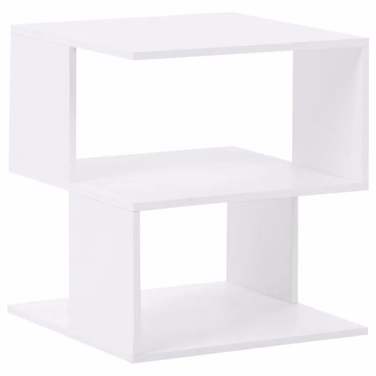 Wyld and Coco White Modern Compact Bedside Table with Open Shelves