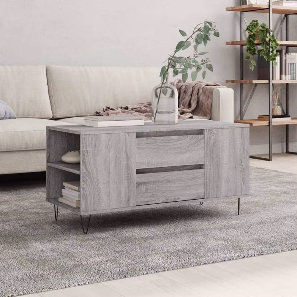 Berkfield Home Modern Rectangular Coffee Table in Grey Sonoma, W/D/H: 102 x 44.5 x 50 cm – 2