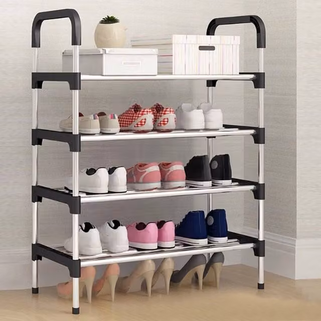 FORGEVIO 4 Tier Portable Silver Metal Shoe Rack Stand