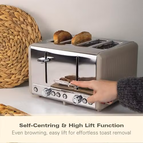 Hamilton Beach Harmony 4 Slice Toaster, 1850W, Brown and Beige Stainless Steel with 6 Browning Controls, Defrost, Reheat and Cancel Settings, Removable Crumb Tray and High Lift Eject, HBT018C – 3
