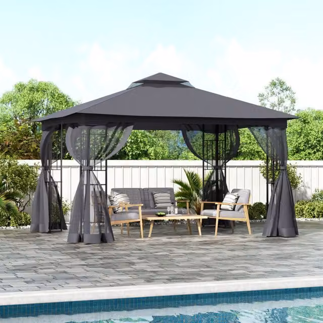 Breeins Outdoor Garden Gazebo Shade Canopy in Grey, W/D/H: 395 x 295 x 280 cm