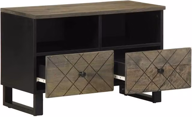 Berkfield Home Black Mango Wood TV Cabinet W/D/H: 70 x 33 x 46 cm – 1