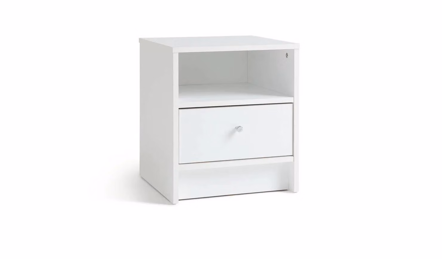 Malibu White 1 Drawer Bedside Table with Shelf, W: 39.6 cm, D: 38.3 cm, H: 44.6 cm