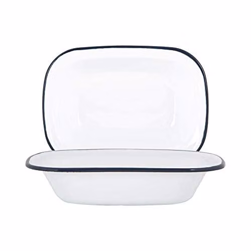 Argon Tableware White and Blue Enamel Rectangular Pie Dish, Pack of 2