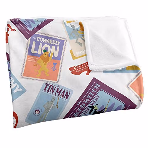 LOGOVISION The Wizard of Oz Character Print Super Soft Fleece Throw Blanket, Multicolour and White, W: 152 cm, D: 127 cm – 2