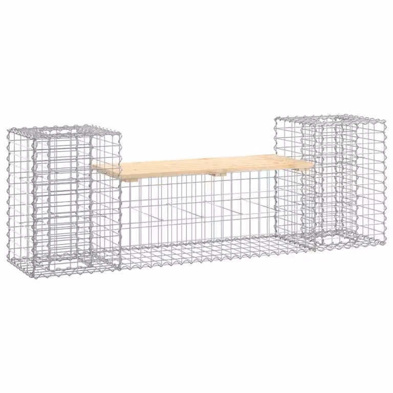 Berkfield Home Gabion Design Garden Bench in Brown Solid Pine Wood, W: 183 cm, D: 41 cm, H: 60.5 cm