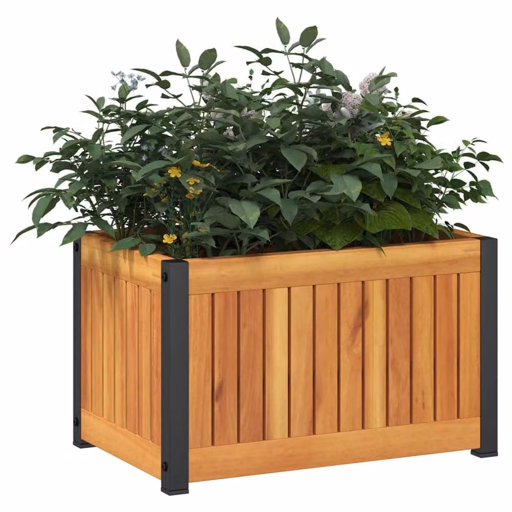 Berkfield Home Garden Planter in Brown Solid Wood and Steel, W: 45 cm, D: 30 cm, H: 27.5 cm – 3