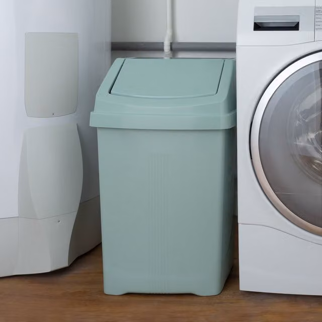 Wham 50L Plastic Swing Bin in Silver Sage and Green, W/D/H: 40.0 x 33.0 x 66.5 cm – 2