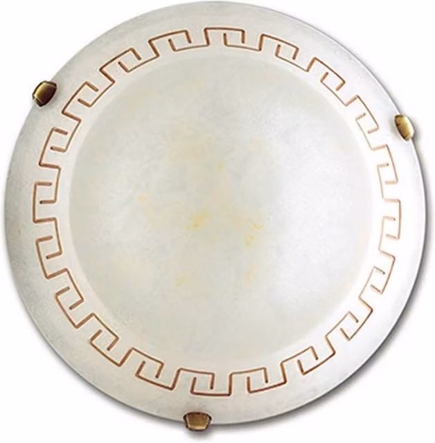 Netlighting TRECENTO 2 Light Patterned Glass Flush Ceiling Light in Amber with Gold/Brass Metal, Diameter: 40 cm